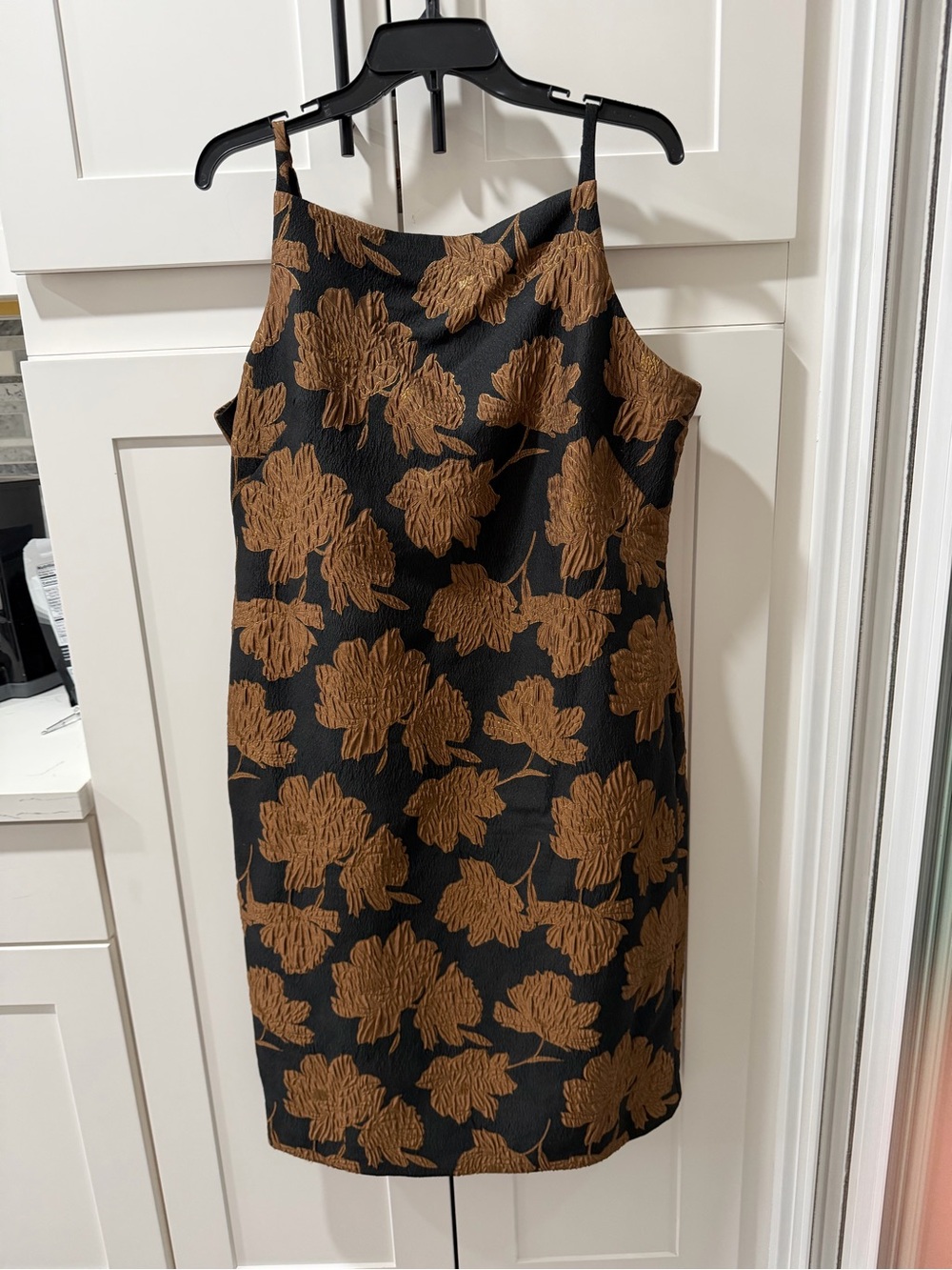Donna Karan Black Dress with Brown Floral Jacquard